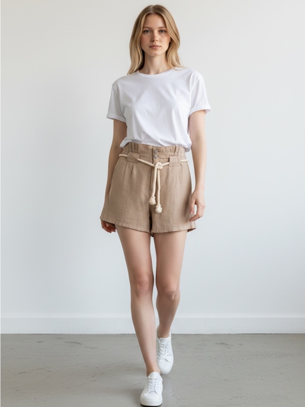DRIFTWOOD Tan Paperbag Waist Shorts with Rope Belt